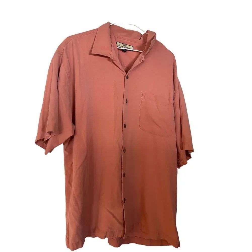 Tommy Bahama Mens Peach Silk Relaxed Short Sleeve Button Up Shirt Size XL
